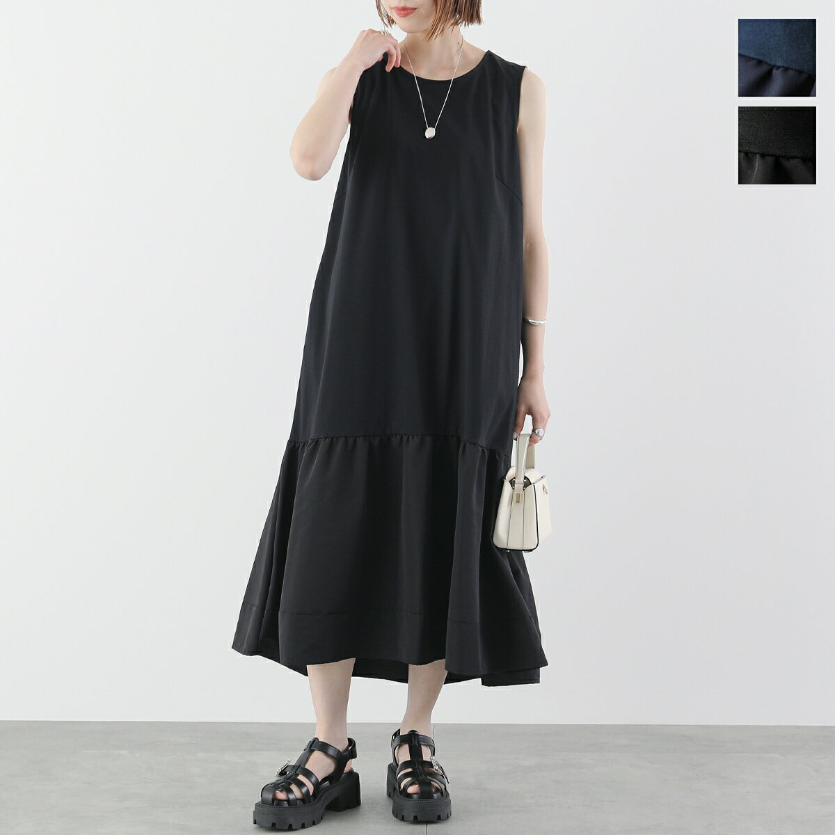 Dignite Collier ディニテコリエ ワンピース 80255016 レディース フレア ギャザー 切替 ノースリーブ ロング丈 ドレス カラー2色