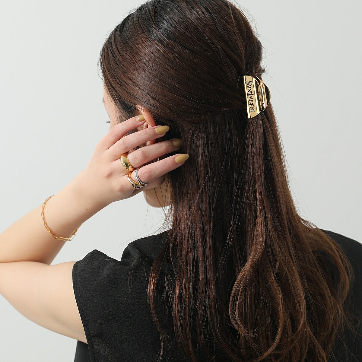 SAINT LAURENT サンローラン ヘアクリップ 820845 Y1500 レディース 半月型 バンスクリップ ヘアアクセサリー ロゴ 髪留め メタル 8030 820845Y15008030