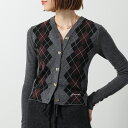 GANNI ガニー カーディガン Fine Merino Jacquard Cardigan K2284 レディース ロゴ アーガイル柄 ニット ウール Vネッ...