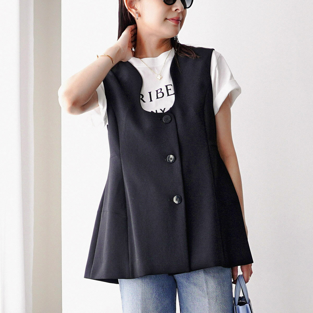 Mewl ミュール ベスト M252-15186 レディース ジレ ノースリーブトップス ボタンアップ ペプラム オケージョン セレモニー カラー2色のサムネイル