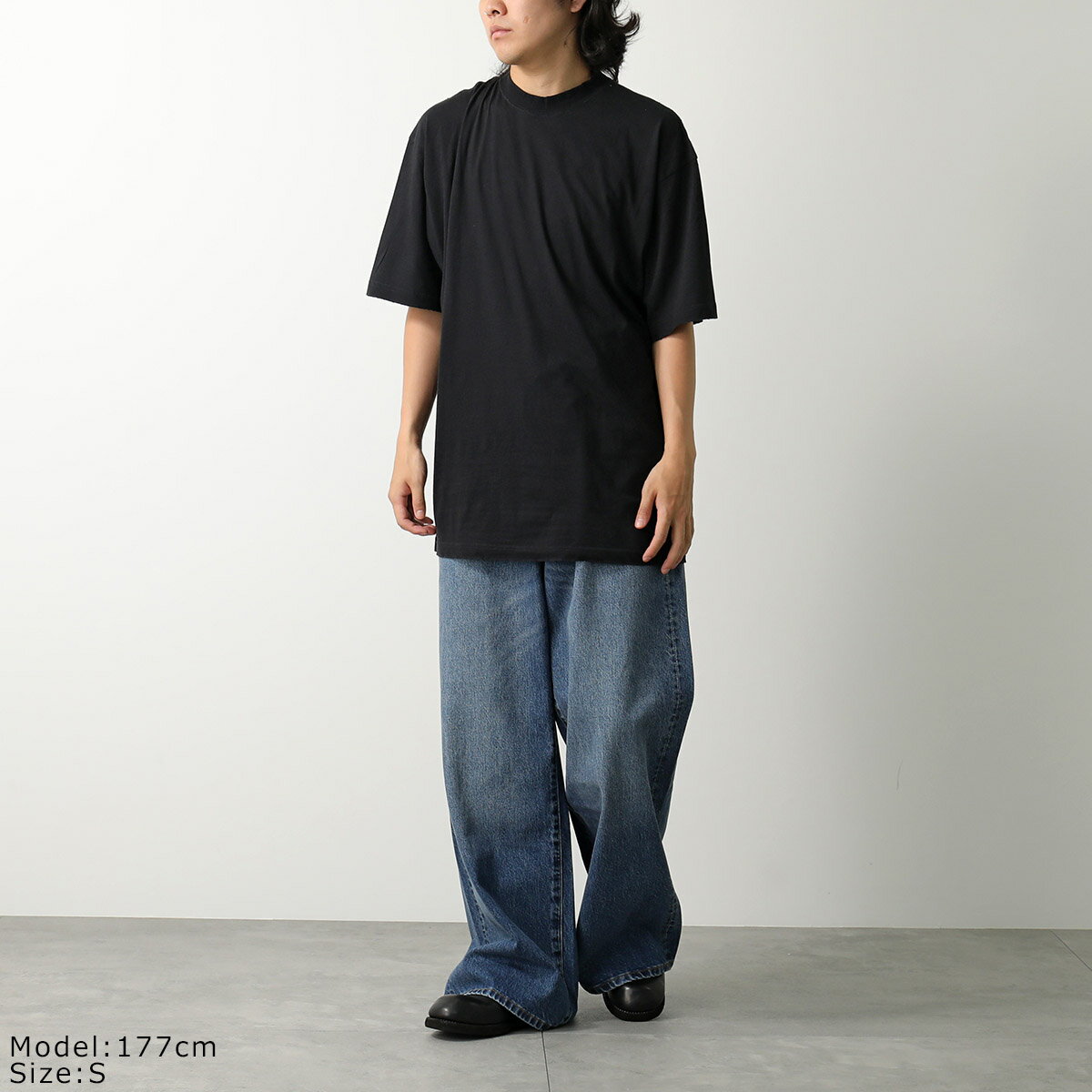 【最大2万円OFFクーポン対象・6/14～6/15限定】 BALENCIAGA バレンシアガ Tシャツ 739784 TOVF4 メンズ クルーネック 半袖 ロゴ刺繍 ダメージ加工 ストレッチコットン オーバーサイズ カットソー 9034 739784TOVF49034