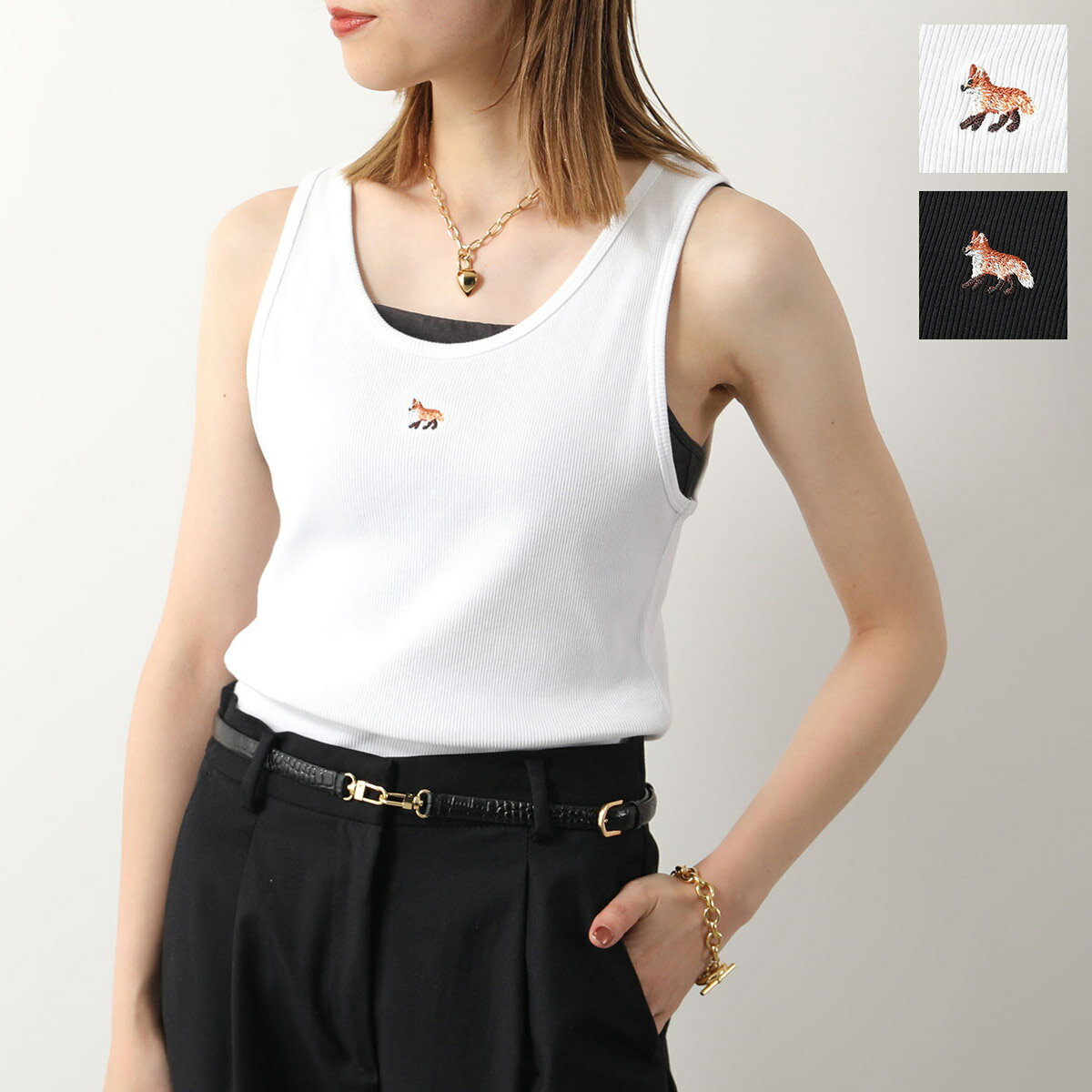 MAISON KITSUNE メゾンキツネ タンクトップ BABY FOX RIBBED TANK TOP MW00103KJ0125 レディース ノースリーブ ロゴ 刺繍 カラー2色のサムネイル