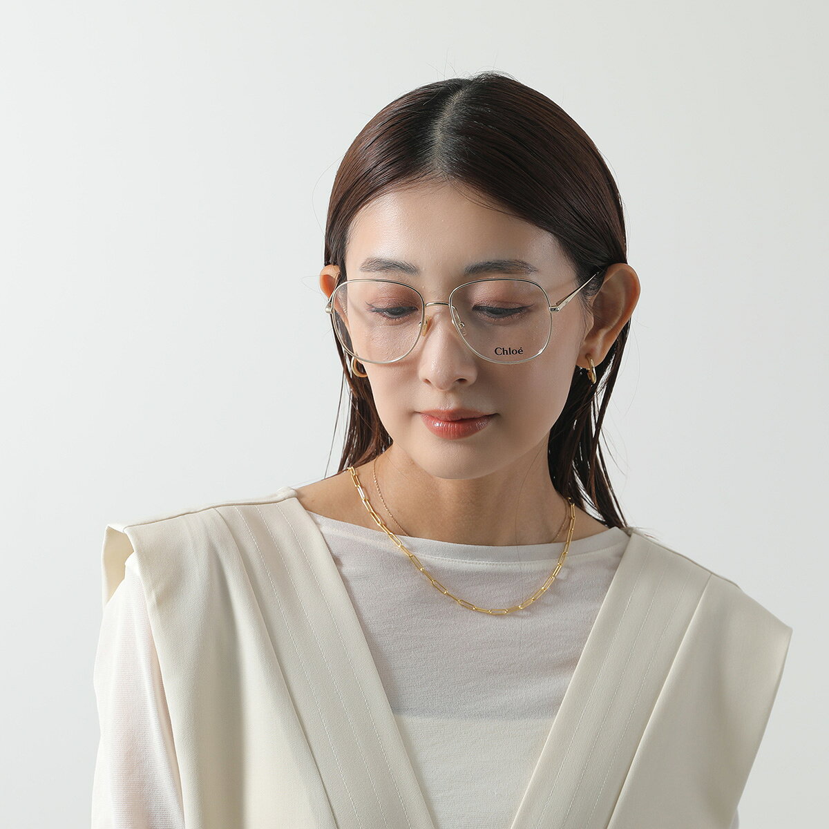 【最大2万円OFFクーポン対象・5/24～25限定】Chloe クロエ メガネ CH0020O レディース ティアドロップ型 メタルフレーム 細フレーム フルリム クリングスタイプ めがね 眼鏡 ロゴ 001/GOLD-GOLD-TRANSPARENT【dc_kikaku】 2