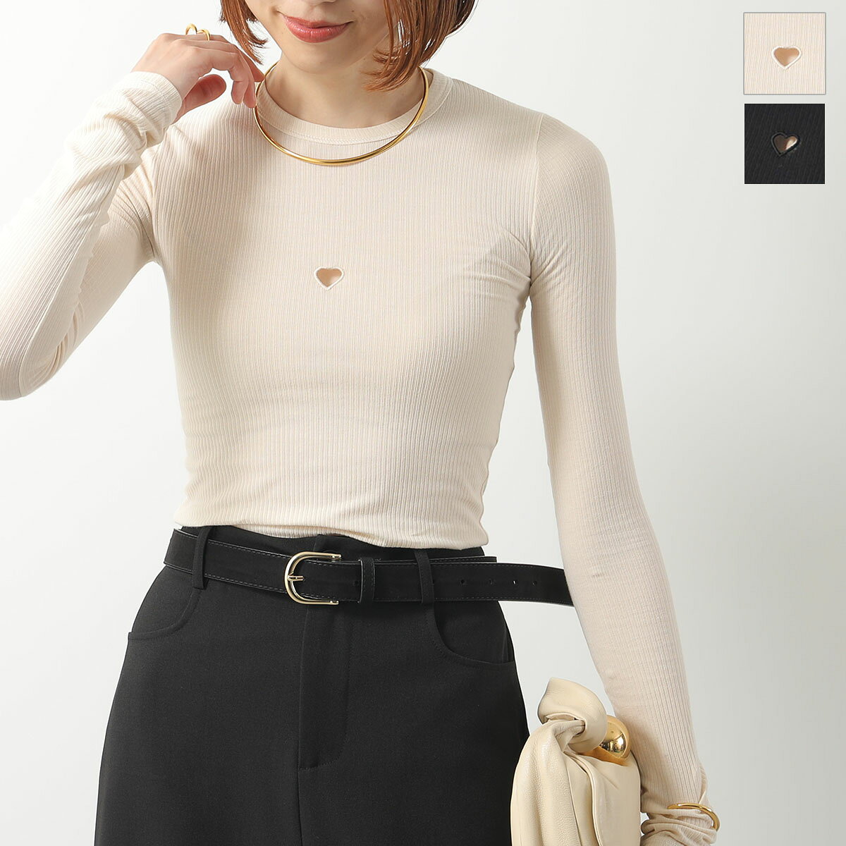 Rakuten - BASERANGE ベースレンジ 長袖Tシャツ HEART LONG SLEEVE TEE TOHLS RB 000 レディース リブ ロンT カットソー ハート カットアウト クルーネック カラー2色