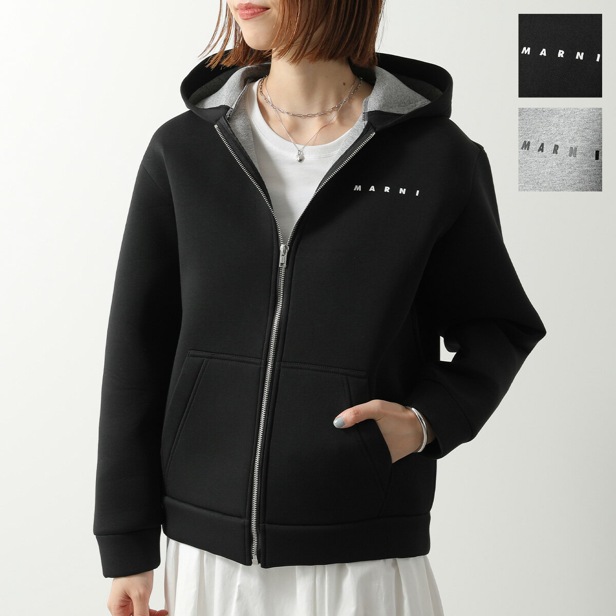 MARNI KIDS マルニ キッズ パーカー M01625 M00VC レディース ガールズ ジップアップ フーディー ネオプレンスウェット ロゴカラー2色