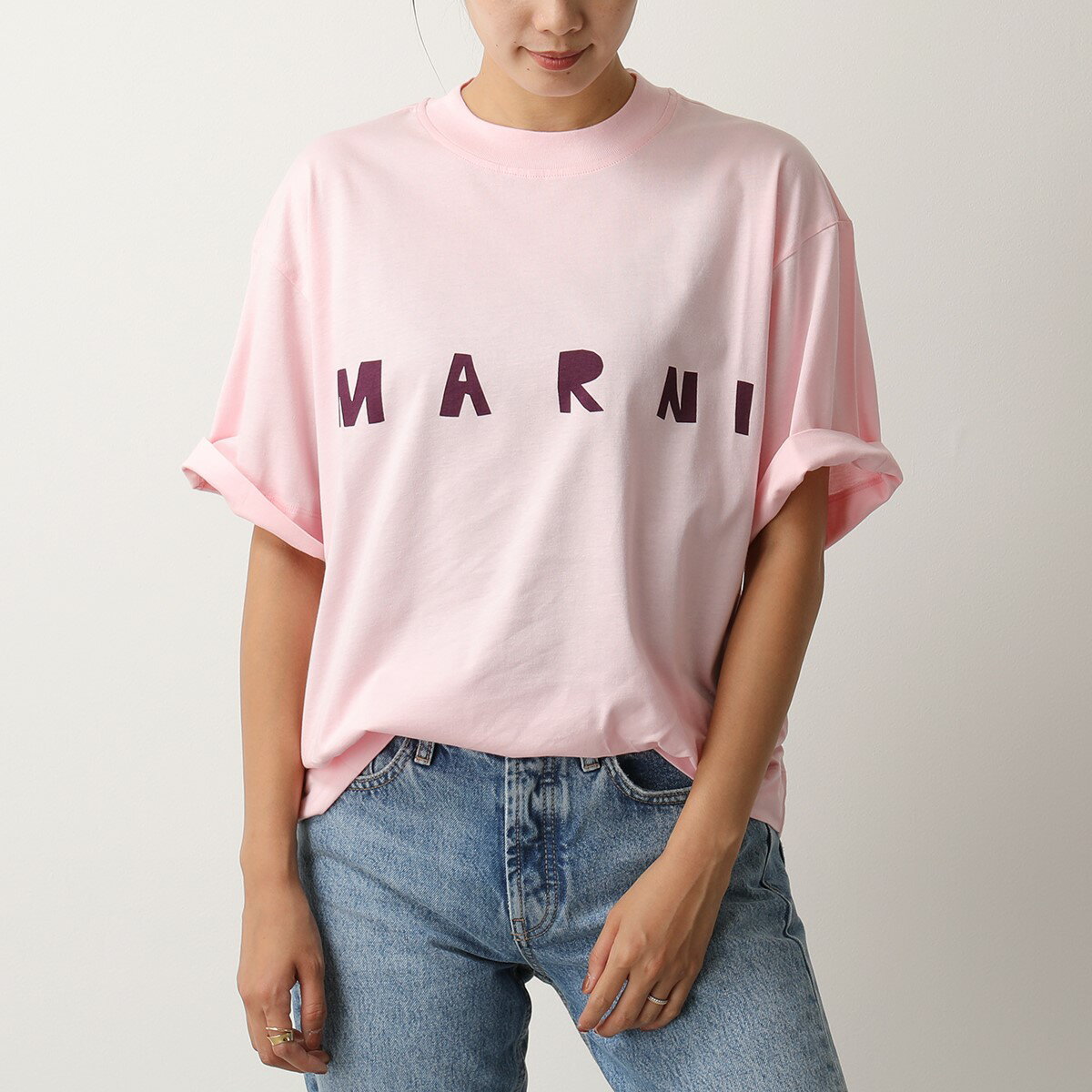 MARNI マルニ THJET49EPD SCQ87 クルーネック オーバーサイズ 半袖 Tシャツ カットソー ロゴT コットン LOC03 ピンク レディースのサムネイル