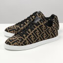 FENDI フェンディ 7E1258 A7MY キャンバス×レザー ローカット スニーカー シューズ FFロゴ ズッカ柄 靴 F0R7R/TABACCO/NERO+NERO メンズ