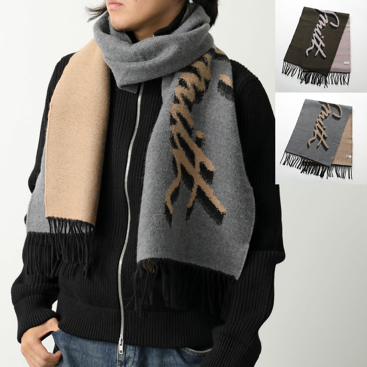 Paul Smith ポールスミス マフラー SCARF LOGO JACQUARD M1A-150C-L550 メンズ レディース ロゴ ウール フリンジ 大判 カラー2色