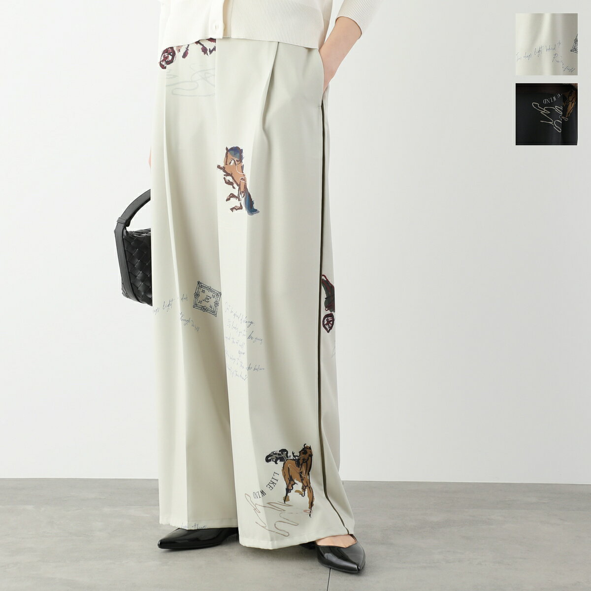 Eimee Law エイミーロウ センタープレスパンツ 84419L-2 レディース パイピング イージーパンツ ワイドパンツ 馬柄 プリント カラー2色【dc_kikaku】