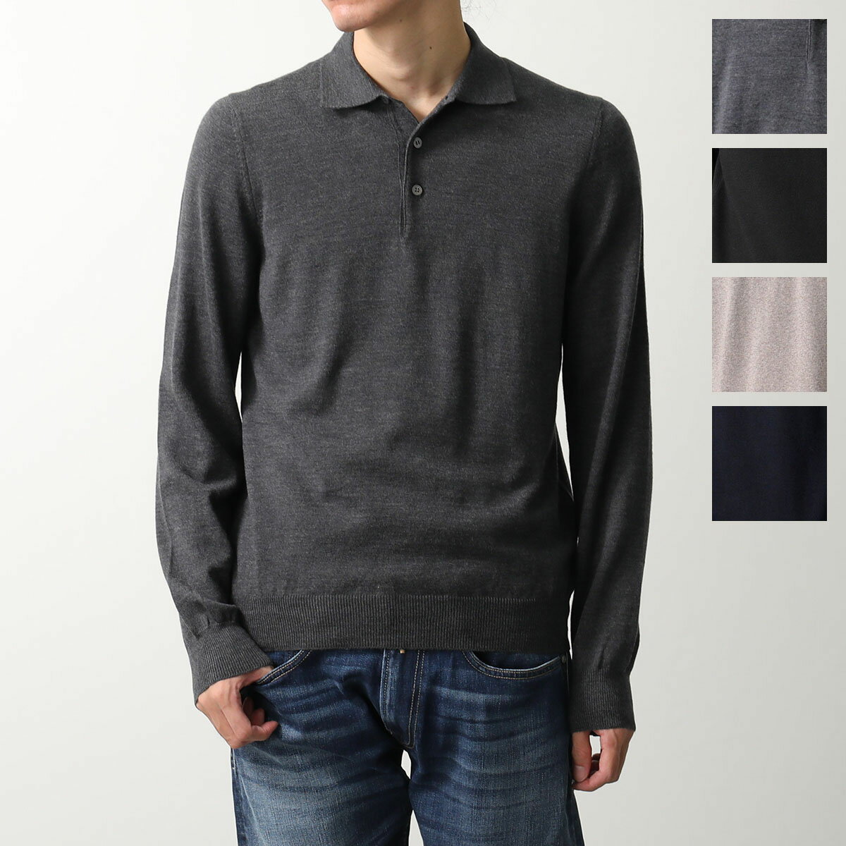 GRAN SASSO グランサッソ ニットポロシャツ 55112 14290 メンズ セーター 長袖 ウール 12ゲージ ハイゲージ 手洗い可 カラー5色