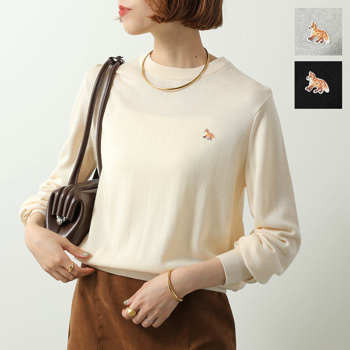 MAISON KITSUNE メゾンキツネ セーター PW00801KT1181 レディース ウール ニット ベイビーフォックス 刺繍 長袖 クルーネック カラー3色