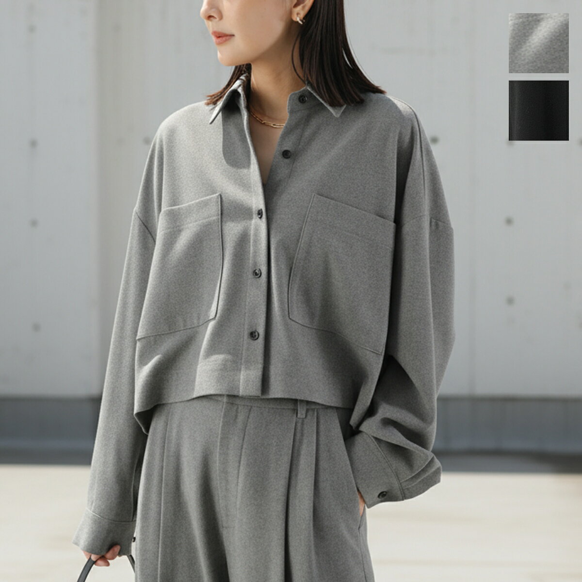 cafune カフネ シャツジャケット 545902 レディース ウールライク ショート丈 セットアップ可能 カラー2色