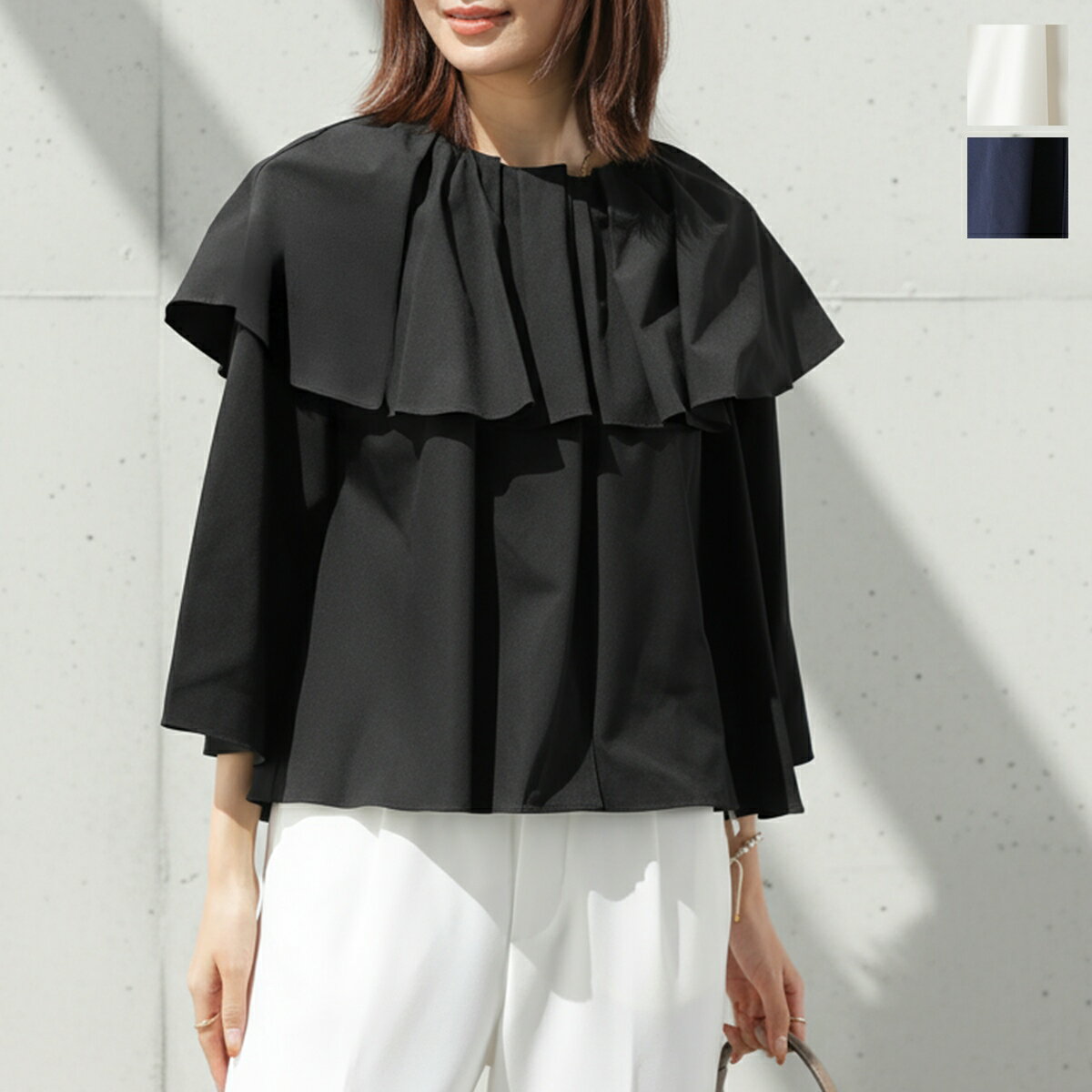 PICCIN ピッチン ブラウス 907010 レディース 撥水 ビッグカラー 七分袖 フレア ギャザー カラー 雑誌掲載 3色