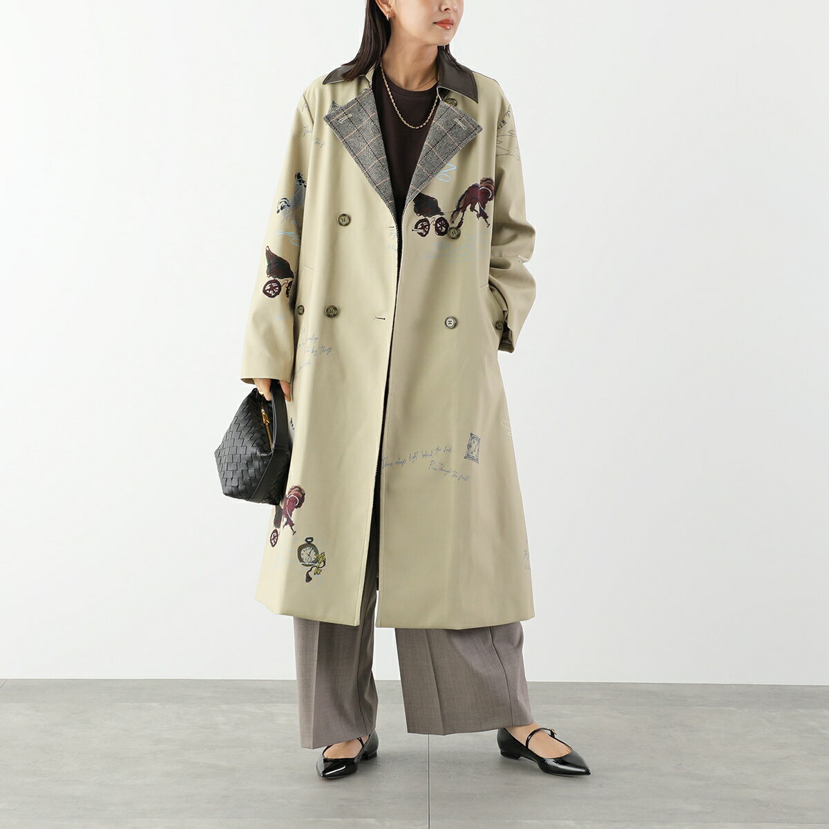 Eimee Law エイミーロウ トレンチコート 84422L レディース 馬柄 プリント チェック ツイード 切り替え ロング丈 BE【dc_kikaku】