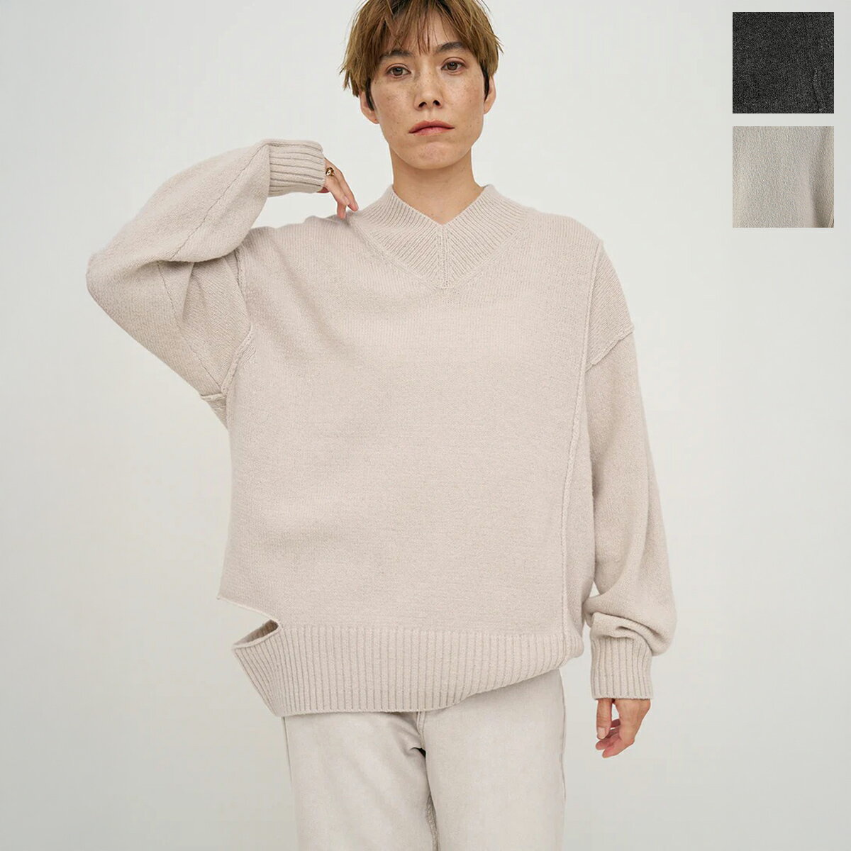Rakuten - YENN イエン セーター WASHABLE WOOL VN PO Y254-91118 レディース ニット ミドルゲージ Vネック オーバーサイズ カットアウト カラー2色