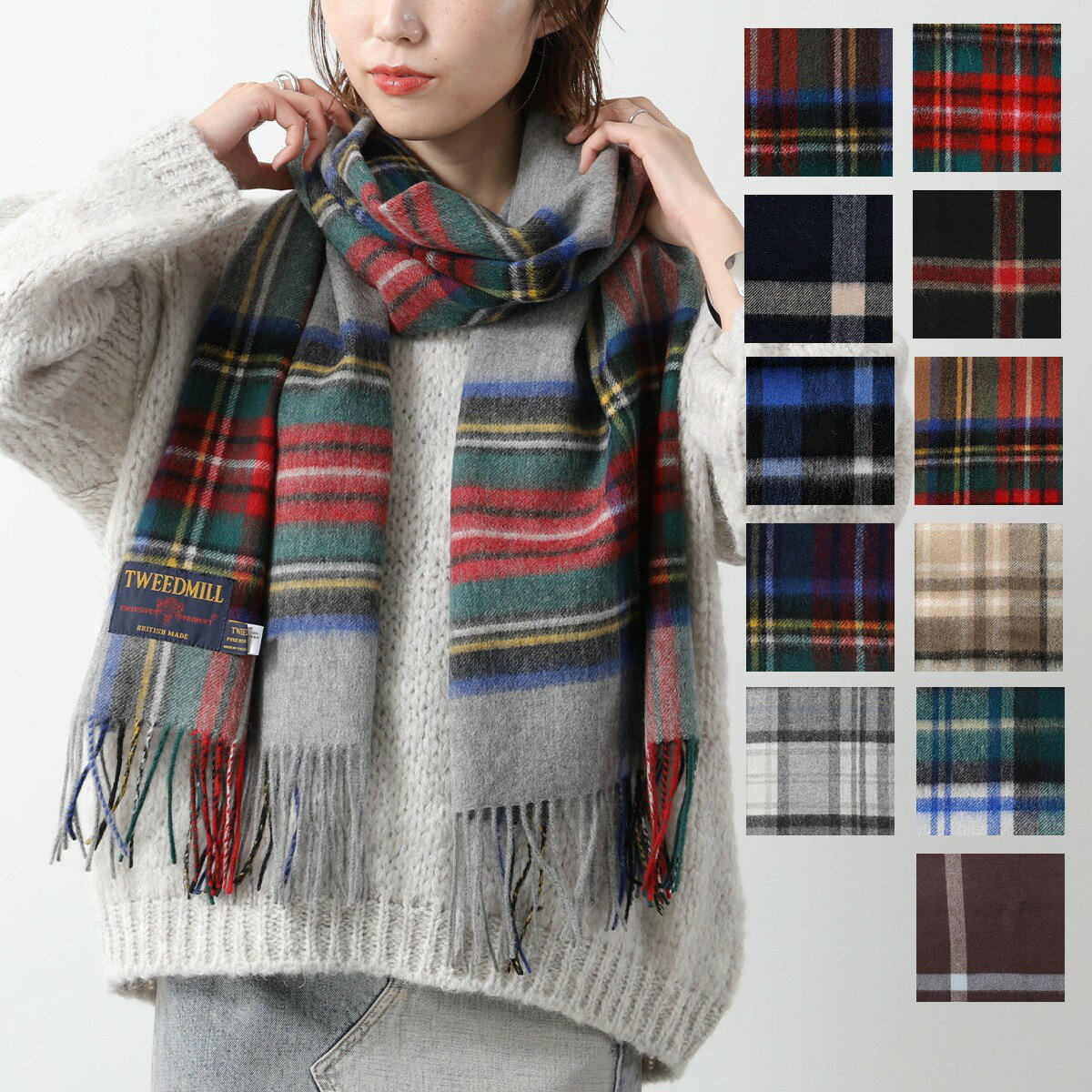 TWEED MILL ツイードミル マフラー Lambswool Stole レディース 48×190 ウール 中判ストール チェック柄 カラー12色