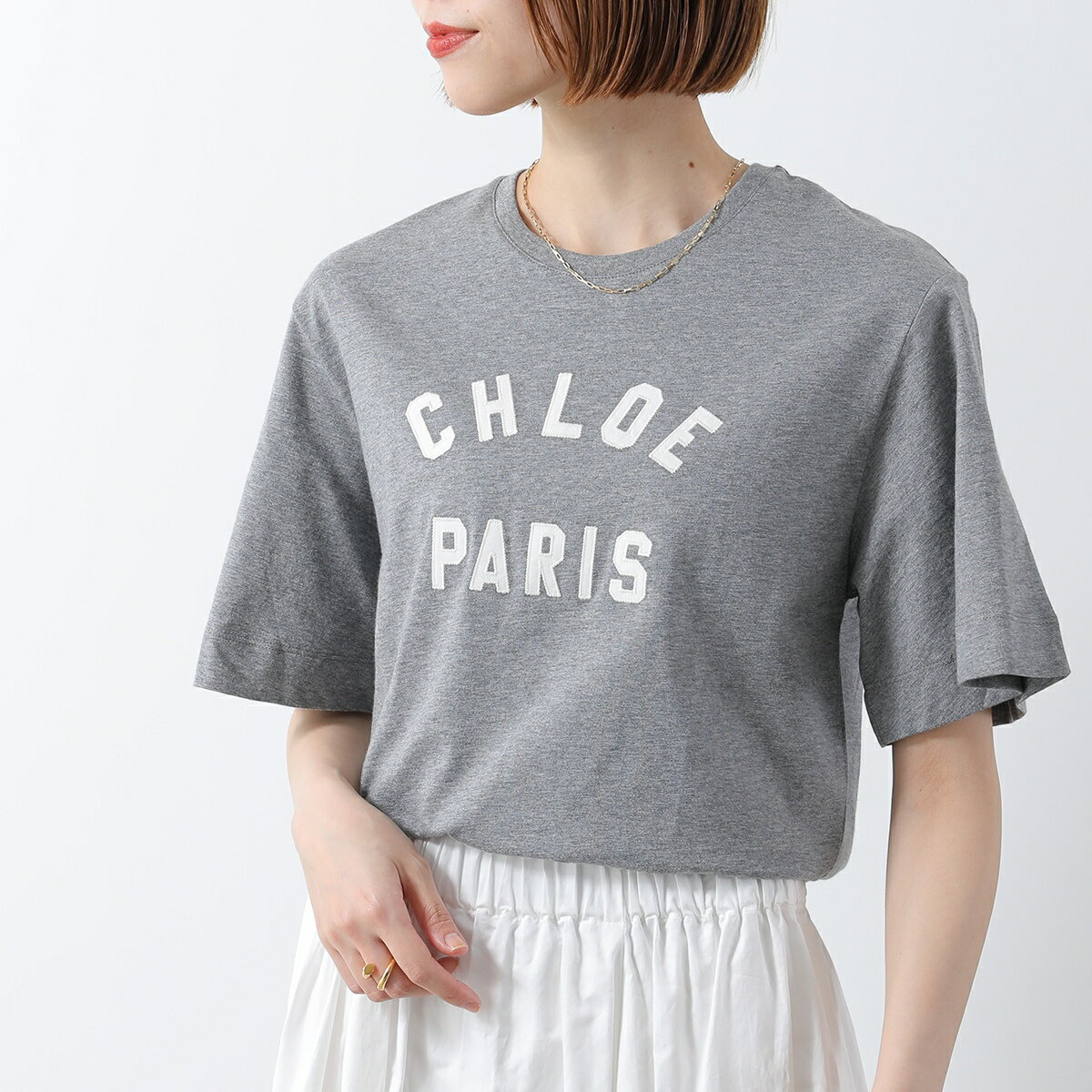 Chloe Kids クロエ キッズ 半袖 Tシャツ C20654 レディース ガールズ ロゴT コットン クルーネック カットソー A46/HEATHER-GREY