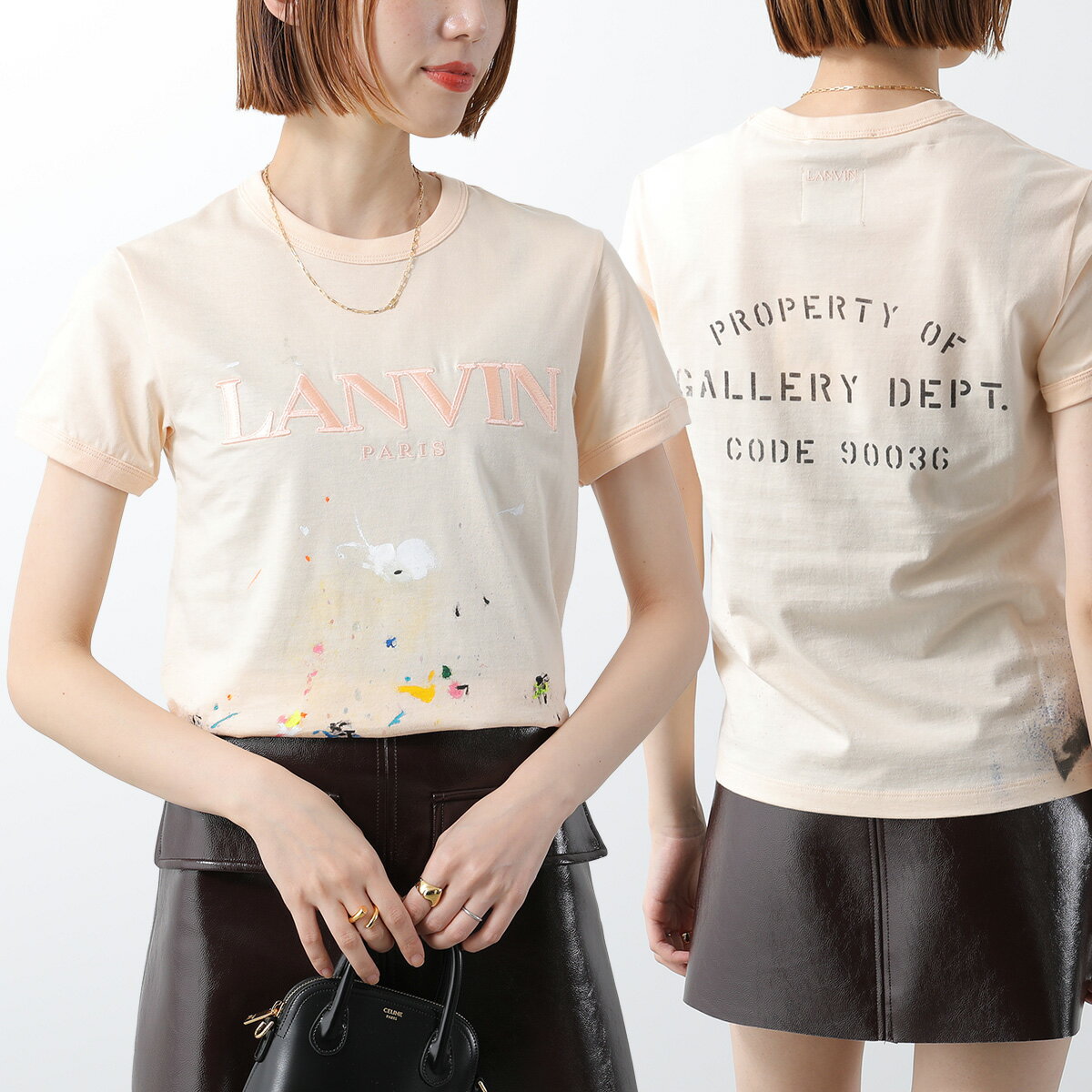 LANVIN × GALLERY DEPT ランバン ギャラリーデプト コラボ Tシャツ RU-TSG007-J007-P22 レディース 半袖 カットソー ペンキ ランダム ロゴT 刺繍 S1/MULTICOLOR