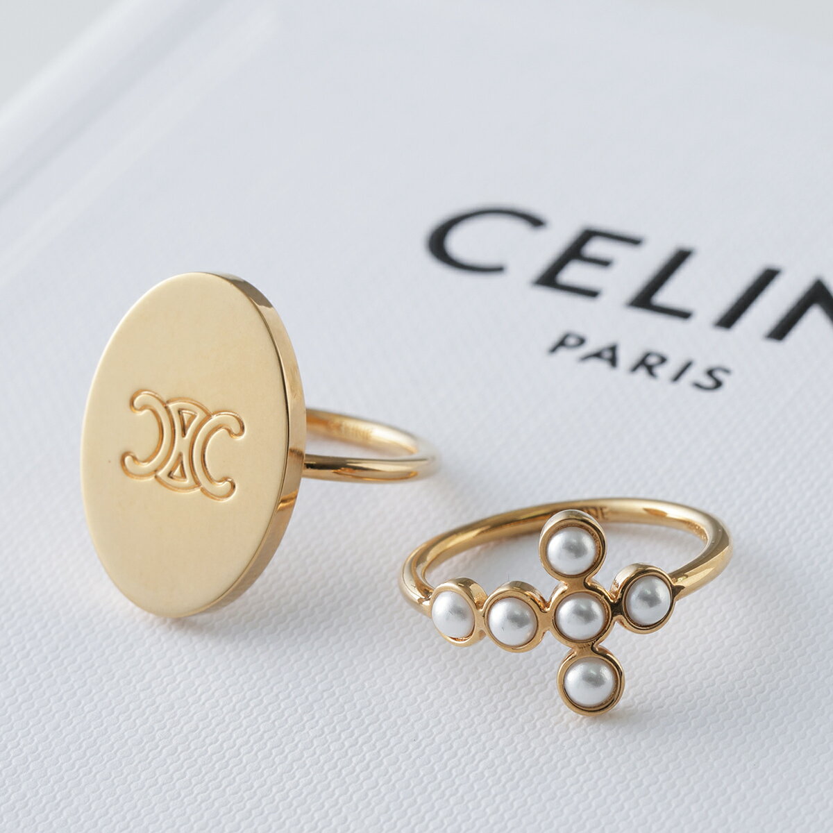 【11/1～11/3限定・最大2万円OFFクーポン配布中】CELINE セリーヌ リング 460QO6PRB.01GI レディース 2点セット トリオンフ パール ロゴ 指輪 アクセサリー Gold/Ivoryのサムネイル