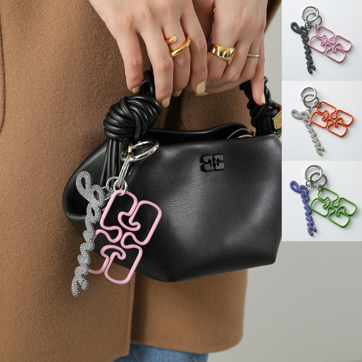 GANNI ガニー バッグチャーム Strass Signature Keyring A7062 A7063 A7064 レディース キーホルダー キーリング ロゴ カラー3色