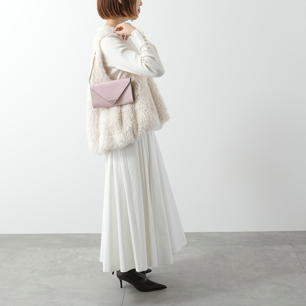 【最大2万円OFFクーポン対象・3/1限定】PRADA プラダ クラッチバッグ 1MF034 2CLQ レディース サフィアーノ レザー エンベロープ リスレット F0E18 ALABASTRO