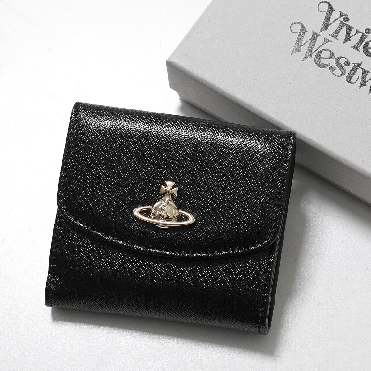 Vivienne Westwood ヴィヴィアンウエストウッド 二つ折り財布 VICTORIA SMALL WALLET 51150003 42106 レディース オーブ レザー ミニ財布 N402/BLACK