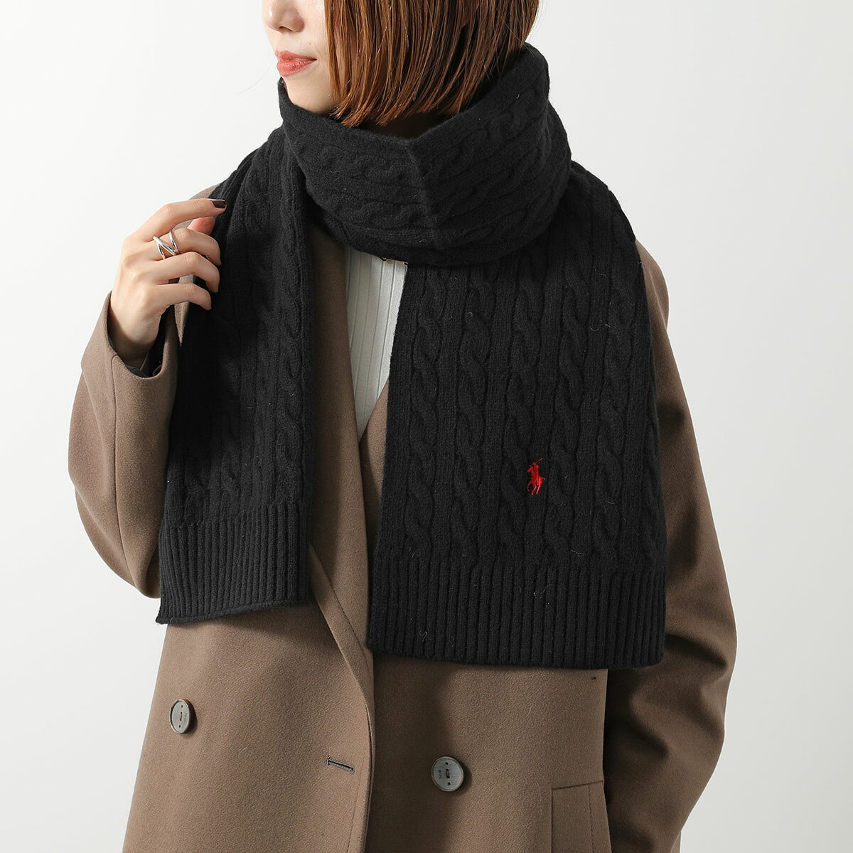 インポートセレクトmuseeの【最大2万円OFFクーポン対象・8/15～8/16限定】Polo Ralph Lauren ポロラルフローレン マフラー PC1566 レディース ニット ポニー刺繍 ケーブル ウールブレンド ストール カラー6色｜アングル3