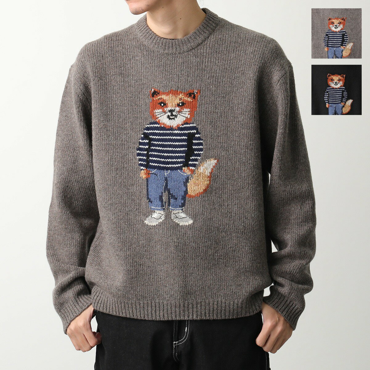 MAISON KITSUNE メゾンキツネ セーター DRESSED FOX ドレスド フォックス PM00806KH0002 メンズ 長袖 ニット クルーネック カラー2色