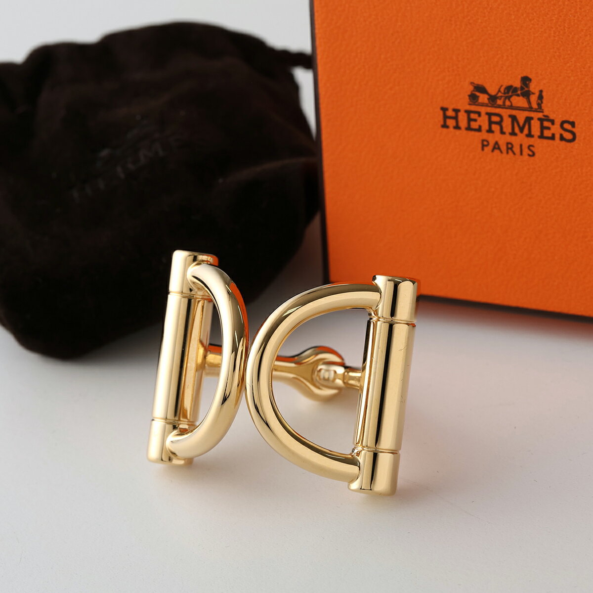 HERMES エルメス スカーフリング 90 ドゥブルD Double D レディース カレリング ブラス ロゴ刻印 アク..