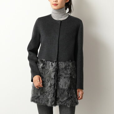 【エントリーでポイント最大13倍!20日21時〜23時59まで】MAXMARA WEEKEND マックスマーラ ウィークエンド LEVA ウール×ムートンファー 切替 ノーカラーコート 001/ダークグレー