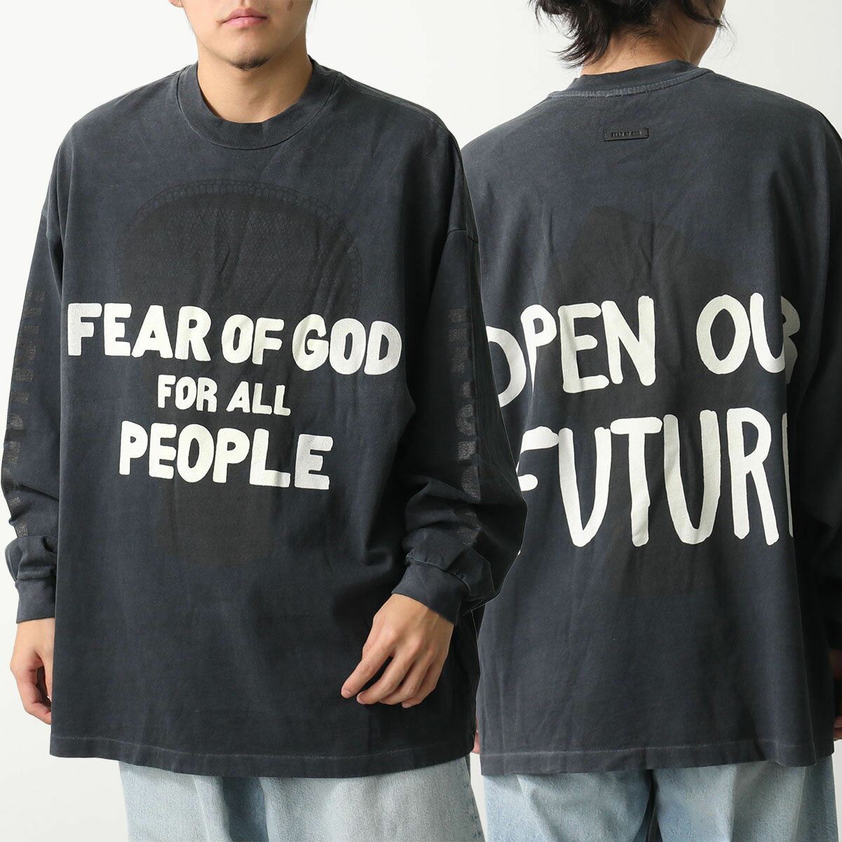 【最大2万円OFFクーポン対象・10/15限定】FEAR OF GOD フィアオブゴッド Tシャツ FG25FW10-10403HWJ メンズ カットソー 長袖 クルーネック コットン ロゴ オーバーサイズ Black