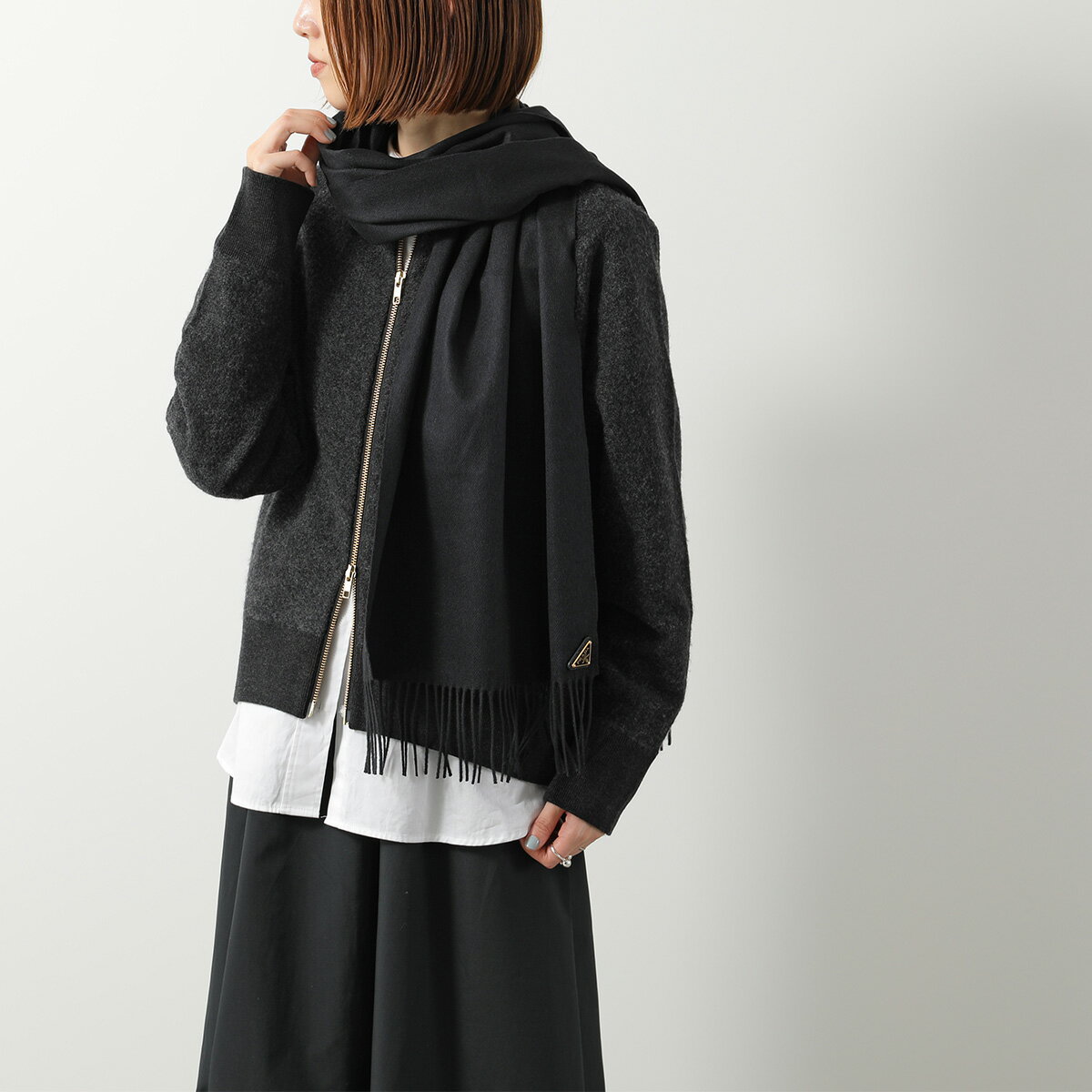 PRADA プラダ マフラー 1FS065 2COP レディース メンズ トライアングルロゴ シルク...