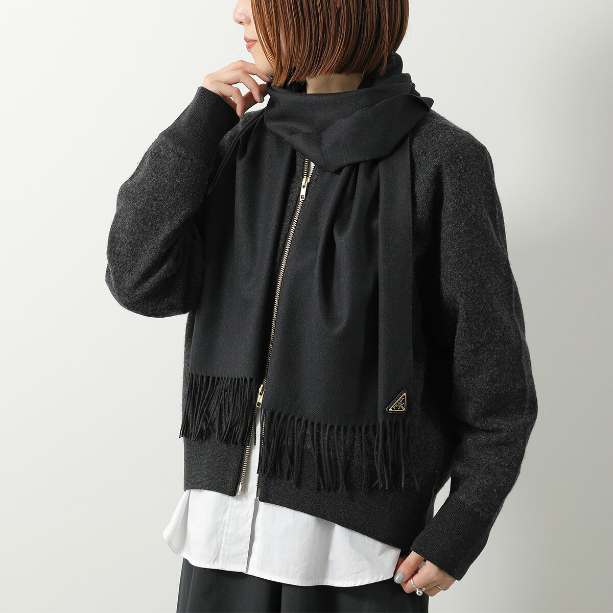 PRADA プラダ マフラー 1FS065 2COP レディース メンズ トライアングルロゴ シルク...