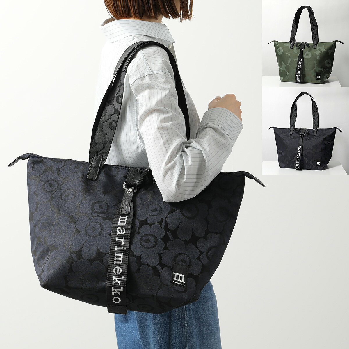 marimekko マリメッコ トートバッグ Tote M Unikko ウニッコ 95309 95305 レディース ジャガード 花柄 総柄 ダブルジップ ロゴ 鞄 カラー2色