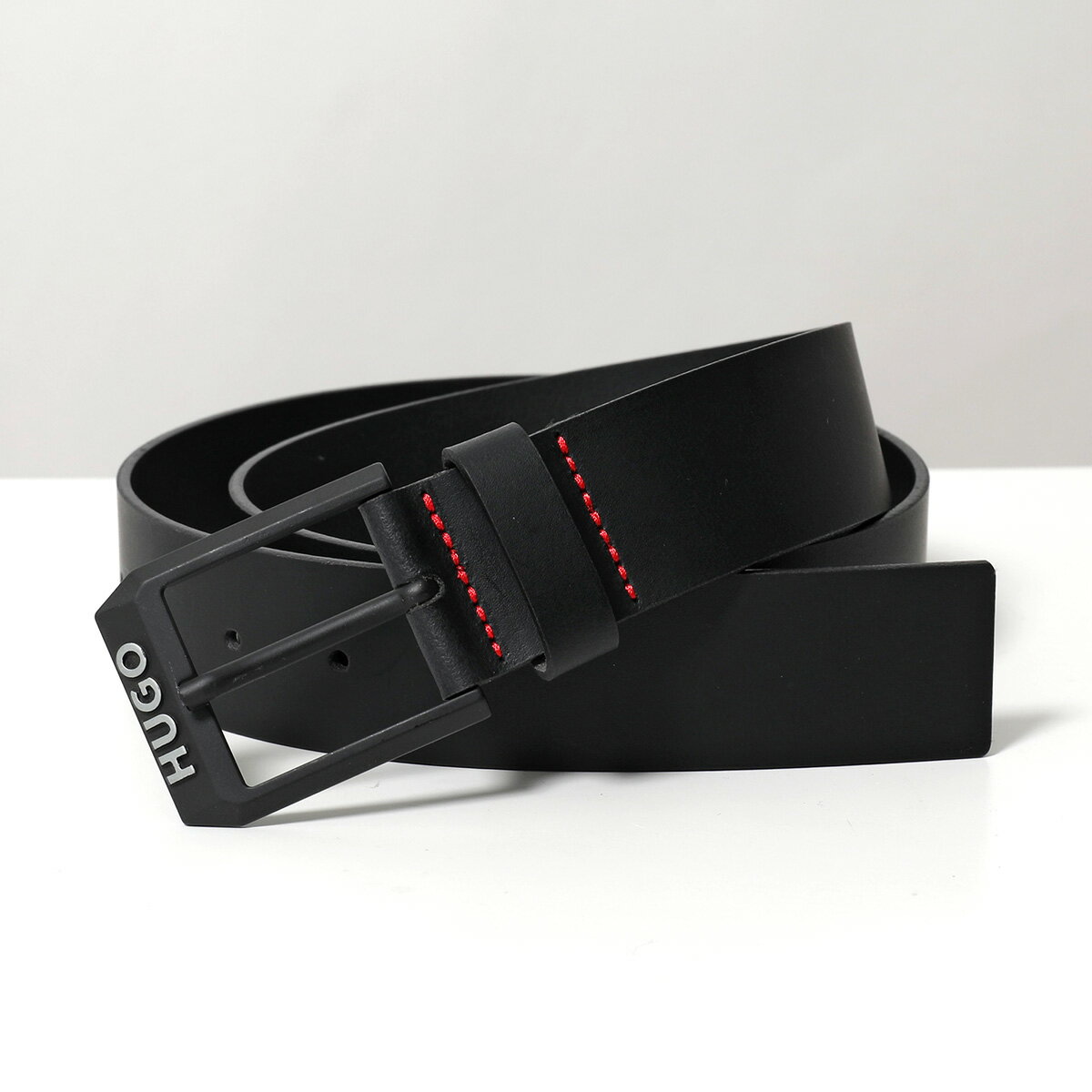 HUGO BOSS RED ヒューゴボス ベルト Gelio-B Sz40 50503404 メンズ レザー マットブラック ロゴディテールバックル 001...