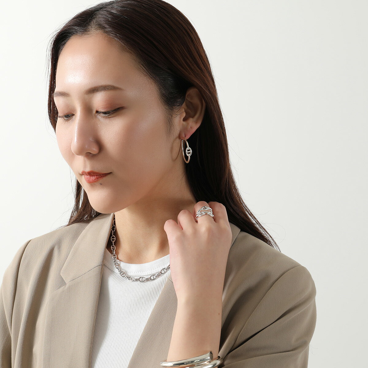 HERMES エルメス フープピアス シェーヌダンクル アンシェネ PM Chaine dAncre Enc...