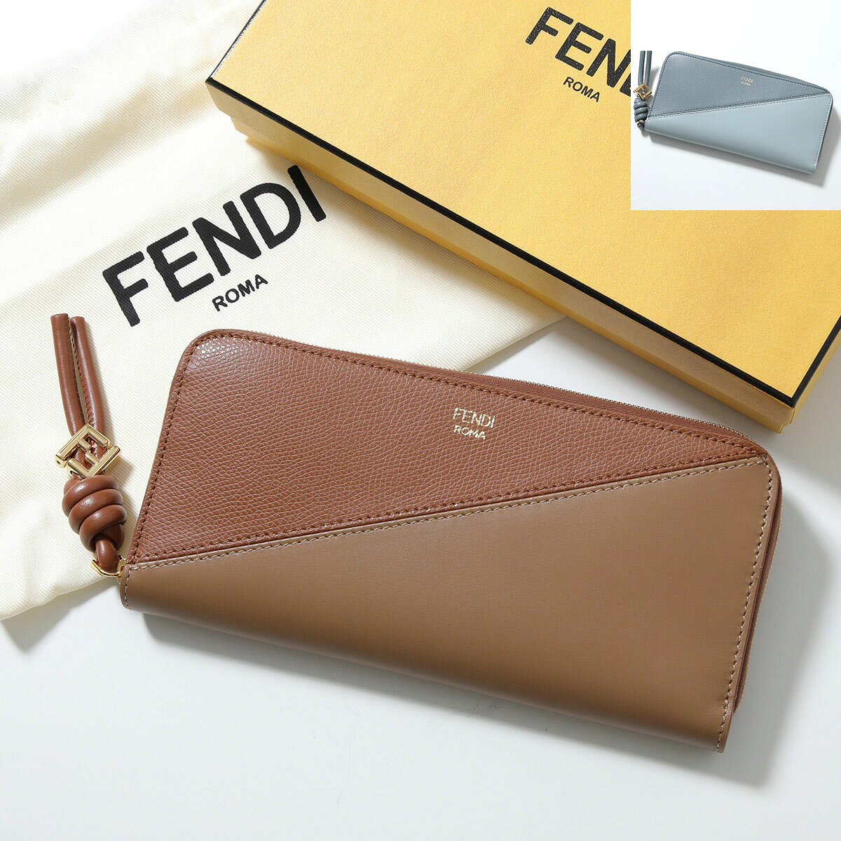 極美品 FENDI ヴァーティゴ 長財布 ラウンド FFロゴ レザー 焦茶 