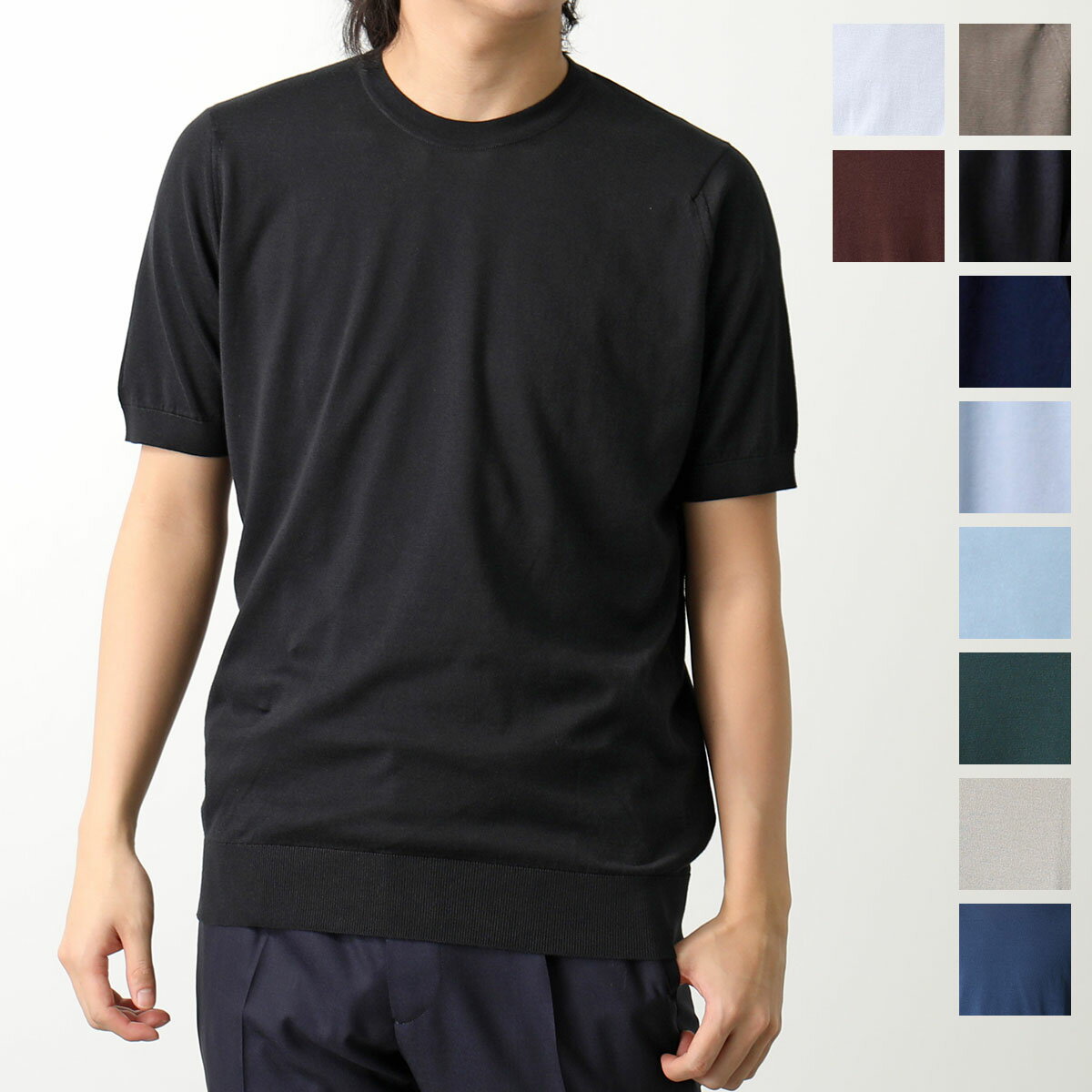 JOHN SMEDLEY ジョンスメドレー ニット セーター KEMPTON ケンプトン メンズ EASY FIT 30G 半袖 クルーネック コットン 無地 カラー11色