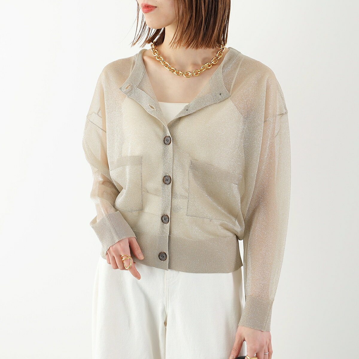 【10％OFFクーポン対象・8/12-9時59分迄】marmors マルモア カーディガン sheer lame crewneck cardigan 0226108036レディース シアー ラメ クルーネック 長袖 カラー2色【cp_ten】