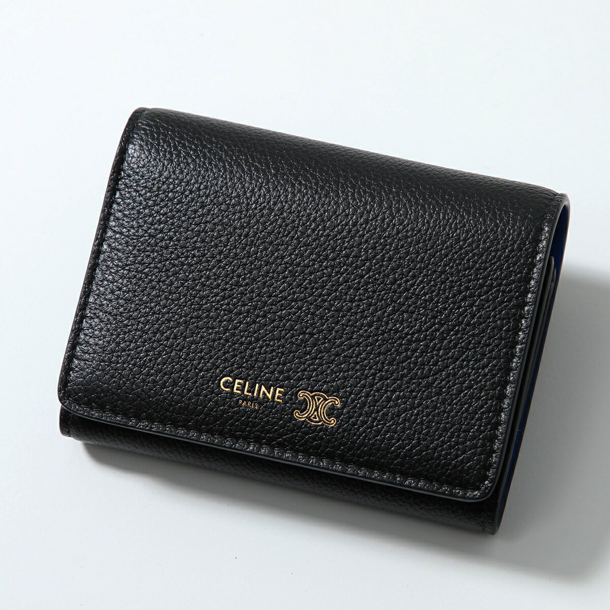 CELINE セリーヌ 三つ折り財布 FINE WALLET ファインウォレット L100A2O54.GFS3 レディース トリオンフ ミニ財布 レザー Black/Ultra-Blue【dc_kikaku】