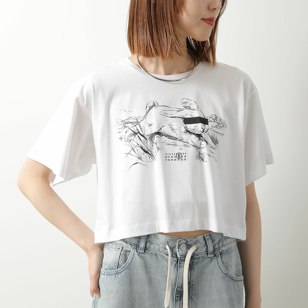 Rakuten - MM6 KIDS エムエムシックス メゾンマルジェラ キッズ 半袖 Tシャツ M61023 MM04I レディース ガールズ コットン クルーネック クロップド丈 ナンバリングロゴ M6100【dc_kikaku】