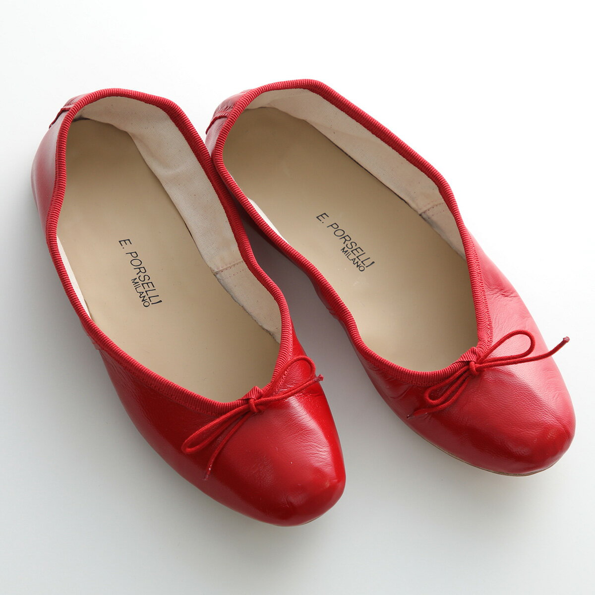 PORSELLI ポルセリ バレエシューズ BALLERINE PELLE レディース ナッパレザー イタリア製 フラットシューズ パンプス リボン ラウンドトゥ 0.5cm 靴 45