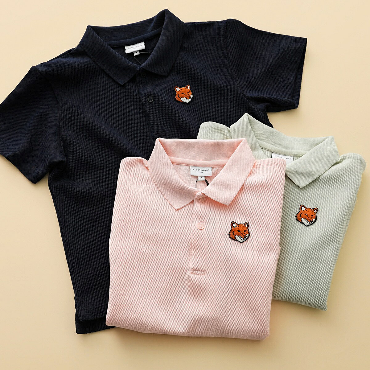 Short Sleeves - MAISON KITSUNE KIDS メゾンキツネ キッズ ポロシャツ FOX HEAD フォックスヘッド MQUJL00KP0003 ガールズ ボーイズ 半袖 コットンピケ