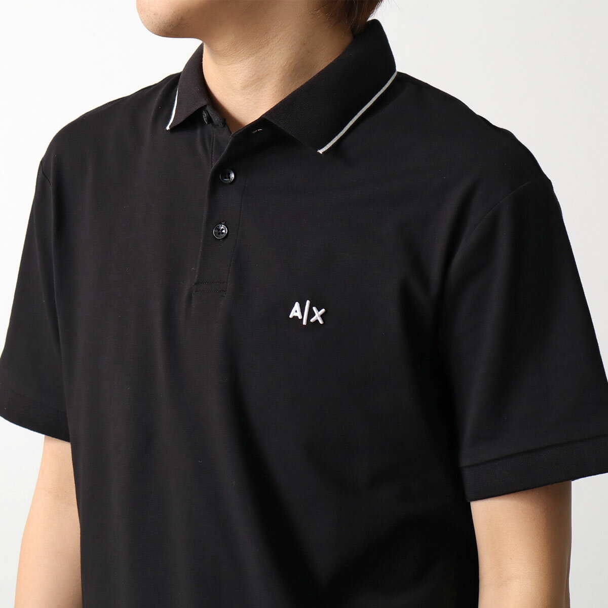 Rakuten - A/X ARMANI EXCHANGE アルマーニ エクスチェンジ ポロシャツ XM001289 AF10363 メンズ 半袖 ストレッチ ロゴ 刺繍 コットン UC001/BLACK