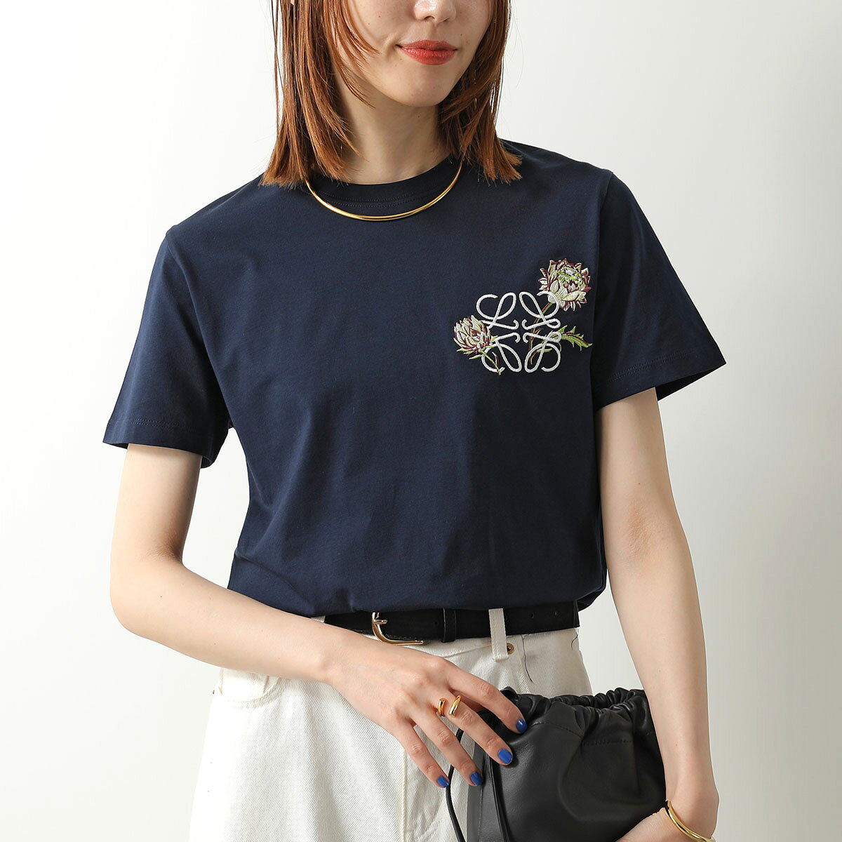 Rakuten - 【最大2万円OFFクーポン対象・5/30～6/1限定】LOEWE ロエベ Tシャツ S616Y22X96 レディース 半袖 カットソー フラワー アナグラム刺繍 花 コットン クルーネック 5110/BLU