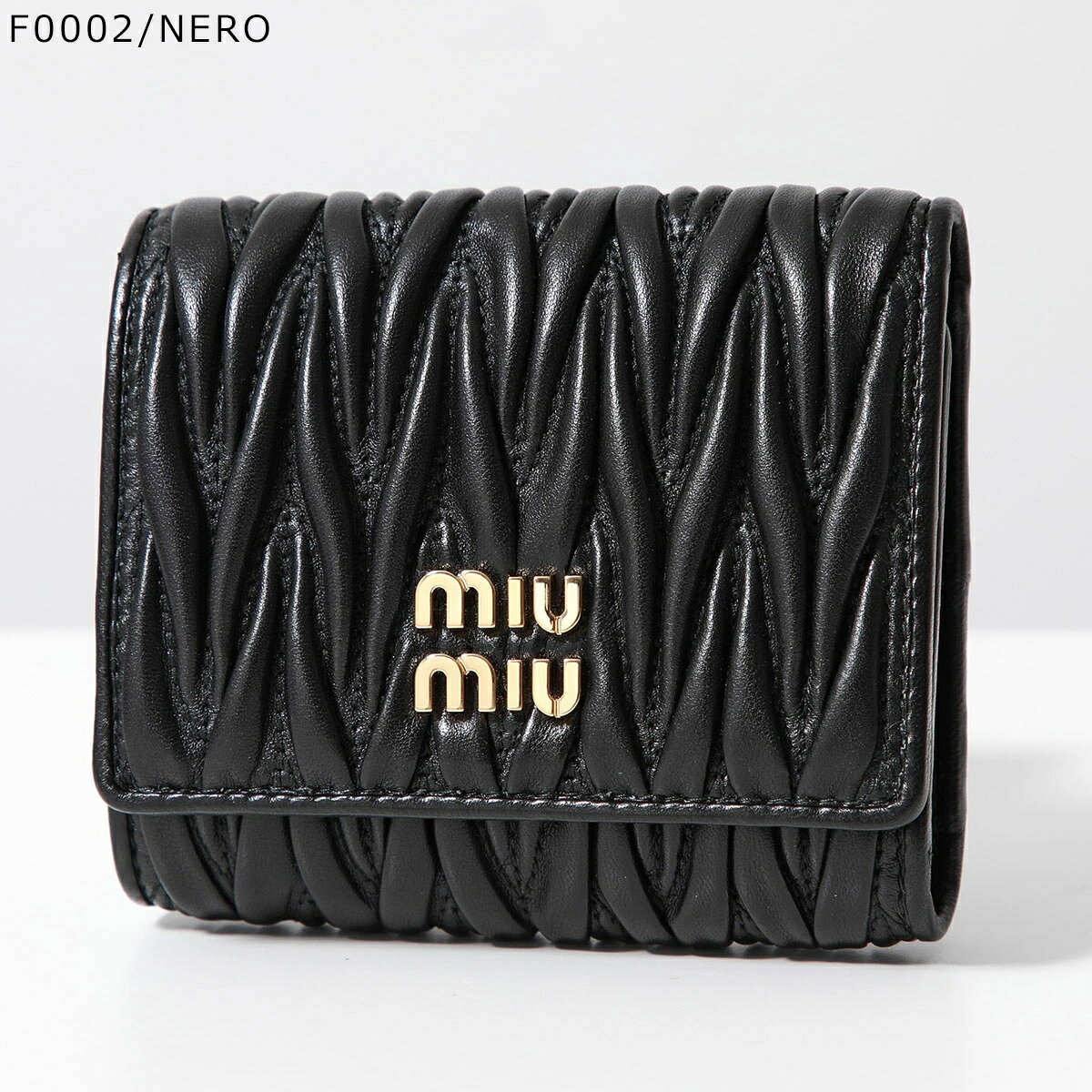 MIUMIU ミュウミュウ 三つ折り財布 MATELASSE マテラッセ 5MH033 AFPP 2FPP レディース レザー ロゴ ミニ財布