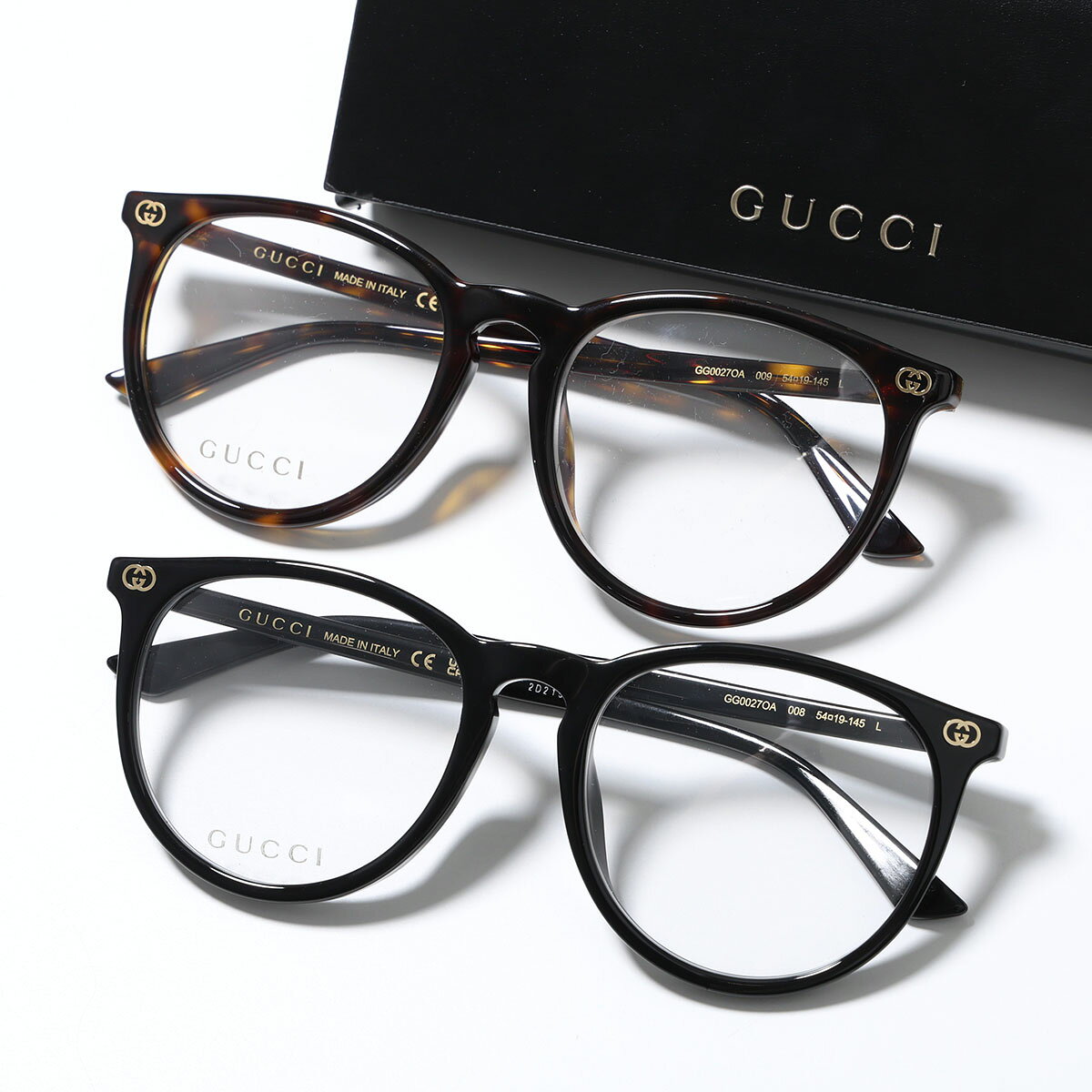 GUCCI グッチ メガネ GG0027OA メンズ ボストン型 セルフレーム フルリム メタルロゴ 黒縁 めがね 眼鏡 ロゴ アイウェア アジアンフィット