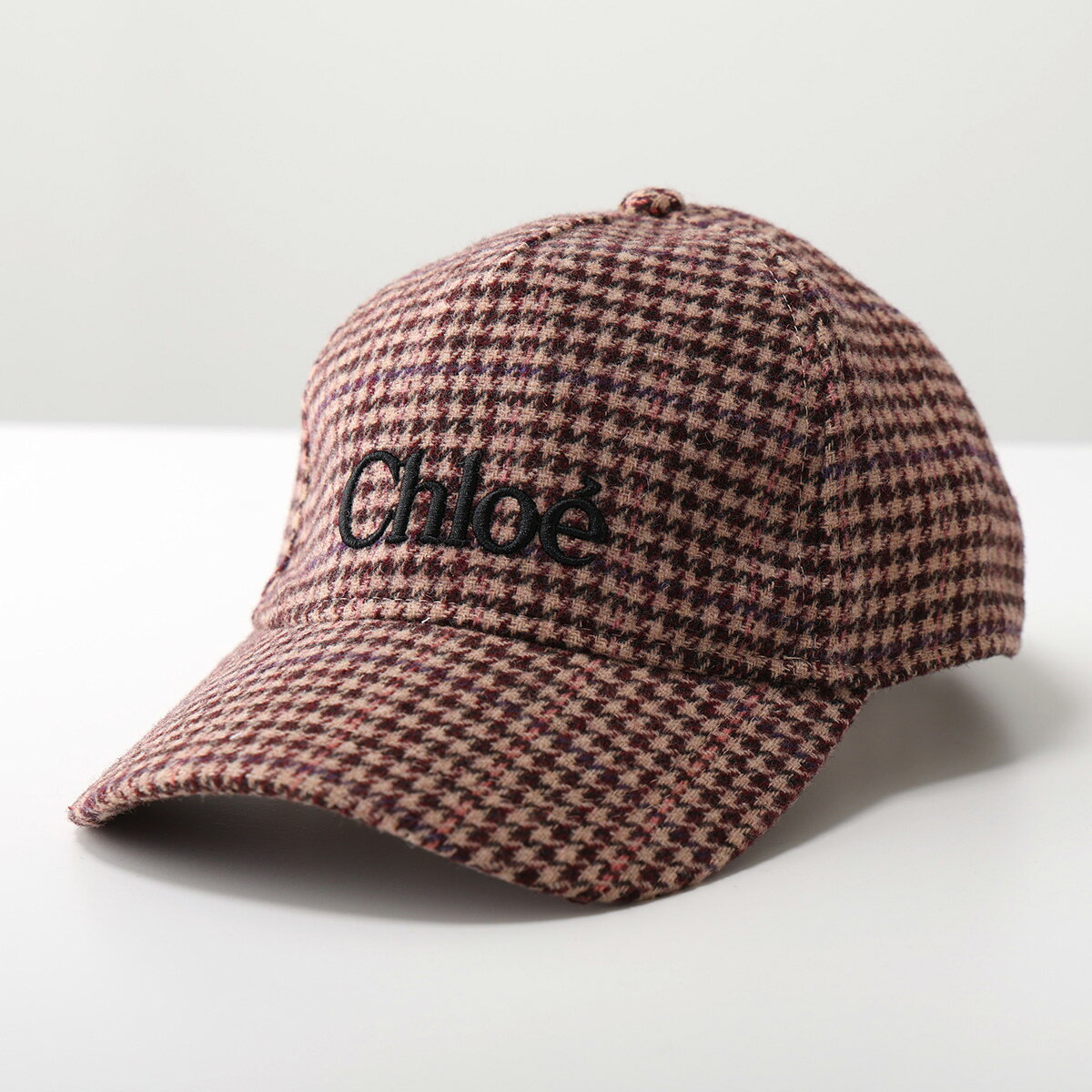 Chloe KIDS クロエ キッズ キャップ C21311 レディース ガールズ ロゴ刺繍 ハウンドトゥース柄 ウールブレンド 帽子 Z67/CARREAUX
