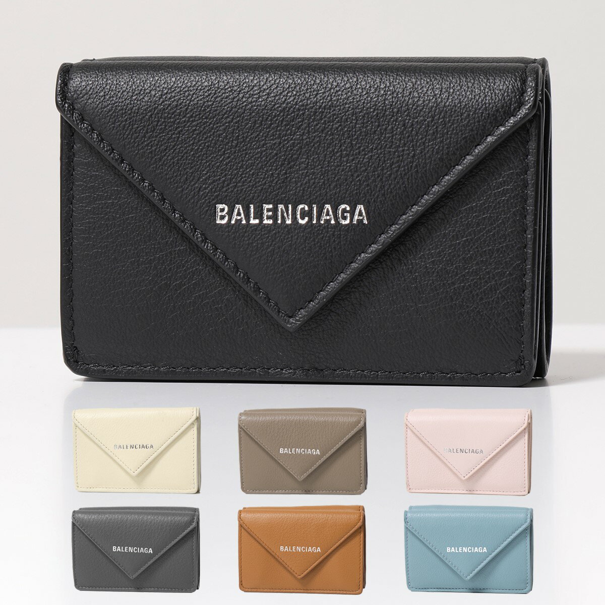 BALENCIAGA バレンシアガ 391446 DLQ0N PAPER ZA MINI WALLET レザー 三つ折り財布 ミニ財布 豆財布 1000/NOIR レディース