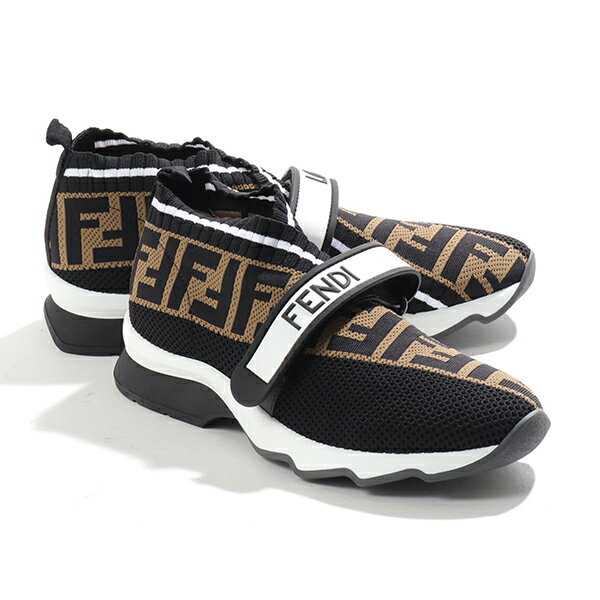 FENDI フェンディ 8E6701 A5JF ロココ 軽量 ファブリック ラバーロゴ ベルクロ メッシュ シューズ ソックス スニーカー 靴 F14ZV レディースのサムネイル
